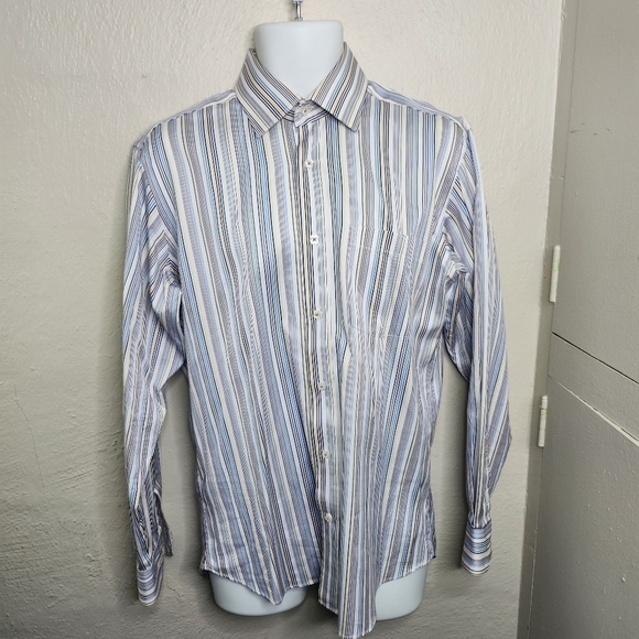 Bugatchi Shirt Men Medium Long Sleeve Striped Button Up EUC - Picture 1 of 10
